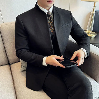 Korean Style Slim Fit Men's Wool Blazer Two-Piece Business Suit – Formal Elegant Set (M to 5XL)