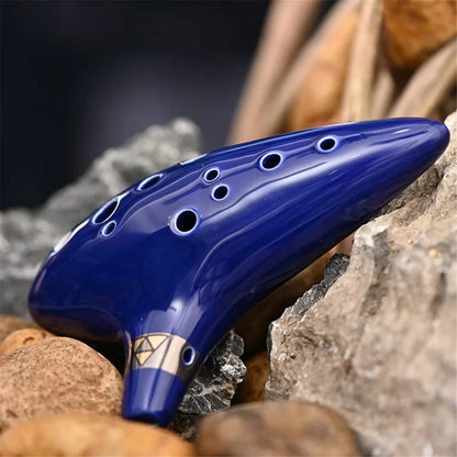 12 Tone Alto C Ocarina – Ceramic Musical Instrument with Songbook, Neck Cord & Carry Bag, Blue