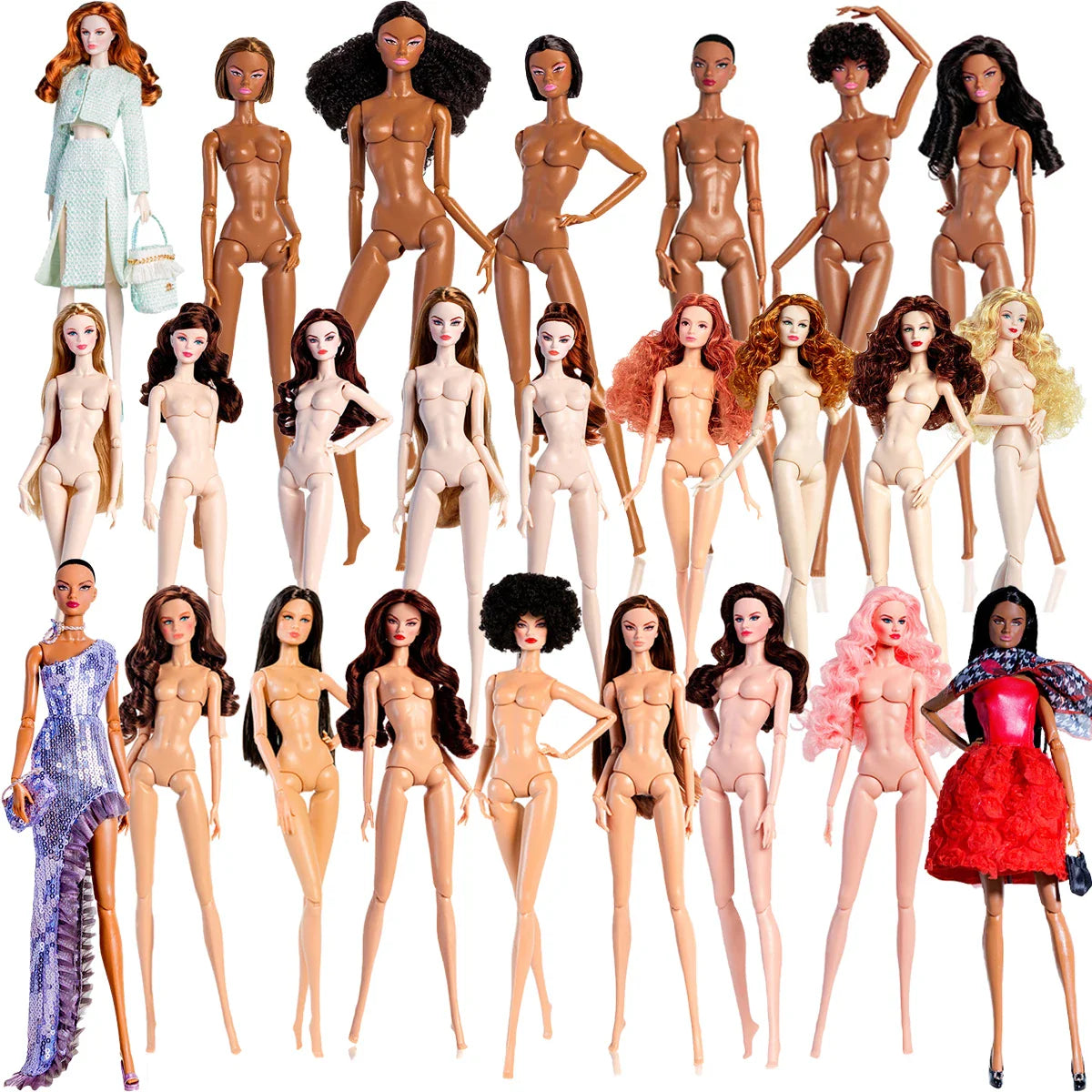 32cm European Supermodel Nude Doll – Original 1/6 Joint Figure with Multi-Color Skin and Exquisite Makeup, Full Series Collectible Toy