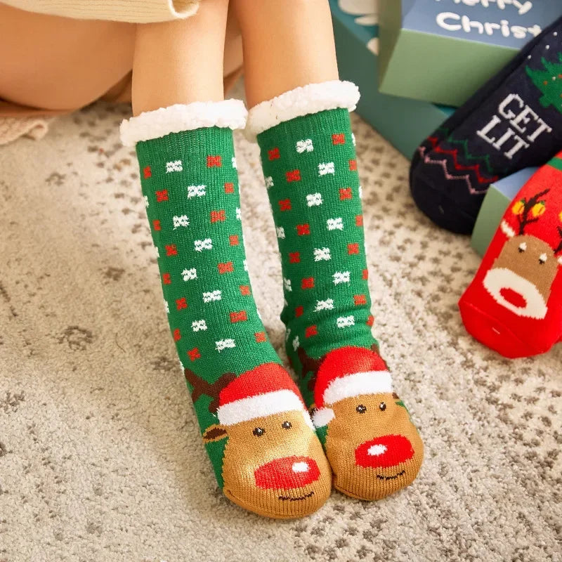 Women’s Christmas Fuzzy Socks – Winter Warm Thermal Non-Slip Fluffy Floor Slippers, Soft Indoor Home Gift