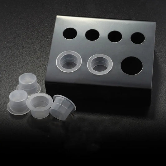 Stainless Steel Tattoo Ink Cup Holder — Black Pigment Stand with 7 Holes for Microblading & Tattoo Accessories