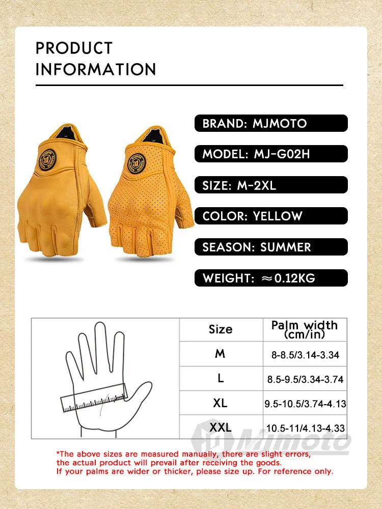 MJMOTO Retro Leather Motorcycle Half Finger Gloves – Touchscreen Motocross Gloves with Hard Shell Protection, Breathable Design
