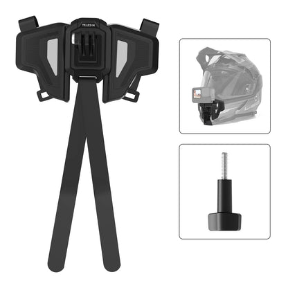 TELESIN Motorcycle Helmet Chin Mount Strap – Foldable Front Mount for GoPro 13/12/11/10/9, DJI Osmo Action & Insta360 Accessories