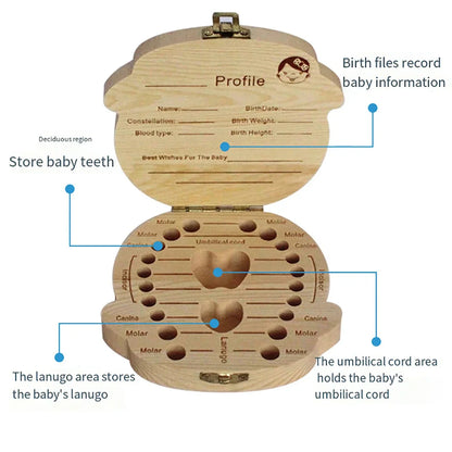 Wooden Baby Tooth & Fetal Hair Storage Box – Keepsake Souvenir Box for Baby Teeth and Hair, Tooth Fairy Collection Box