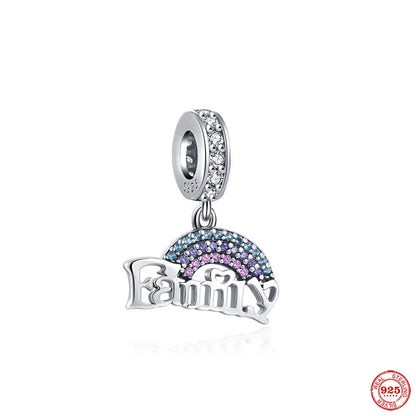 Europe 925 Silver Family Charm Pendant - Boy, Girl, Mom & Sisters Bead for Pandora Bracelet, Sparkling Dangle Jewelry