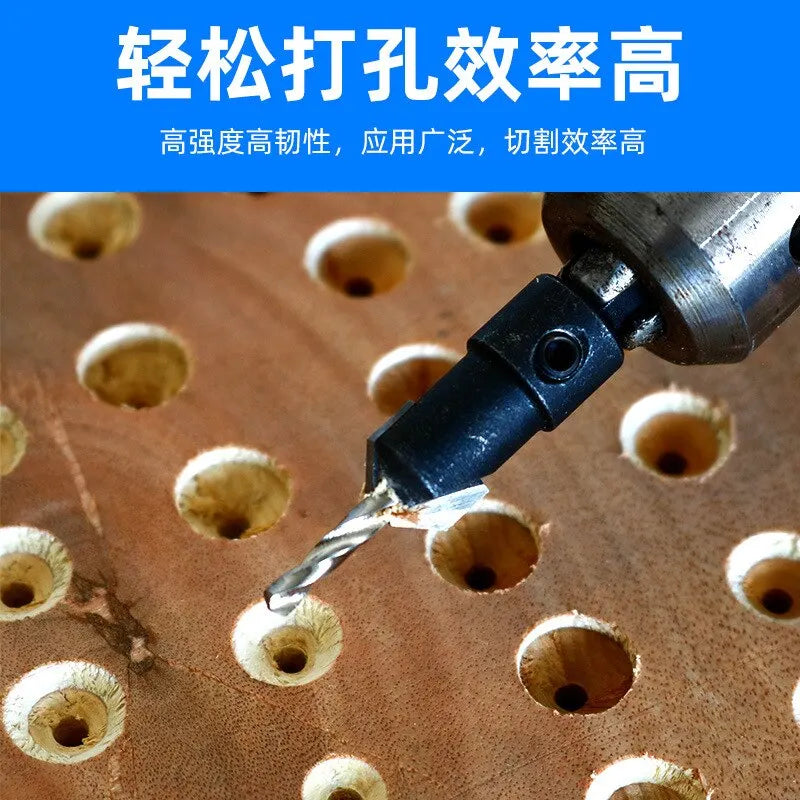 5PCS Woodworking Countersunk Head Drill Set with Hexagonal Handle - Chamfering Fried Dough Twist Drill