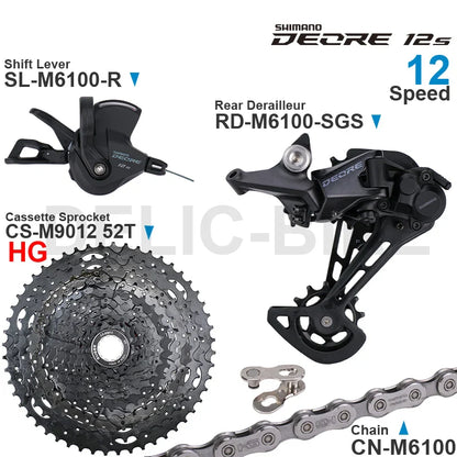 SHIMANO DEORE M6100 12-Speed Groupset – Right Shifter, Rear Derailleur, Chain & SUGEK 11-50T/52T Cassette Sprocket