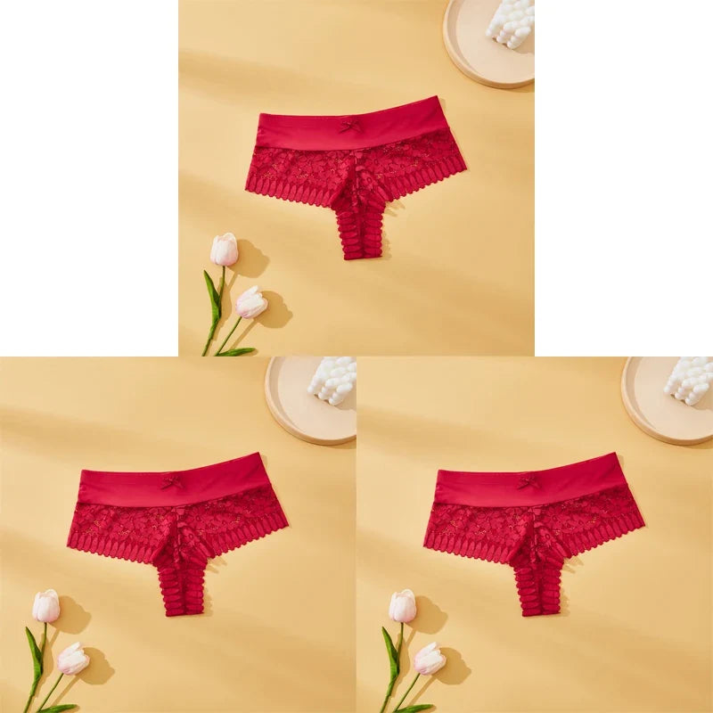 Women's Lace Panties 3PCS - Sexy Bow Detail, Breathable Comfortable Briefs S-XL