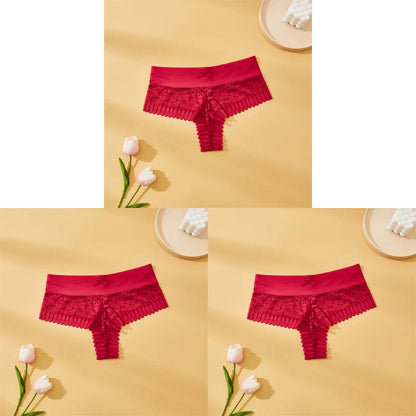 Women's Lace Panties 3PCS - Sexy Bow Detail, Breathable Comfortable Briefs S-XL