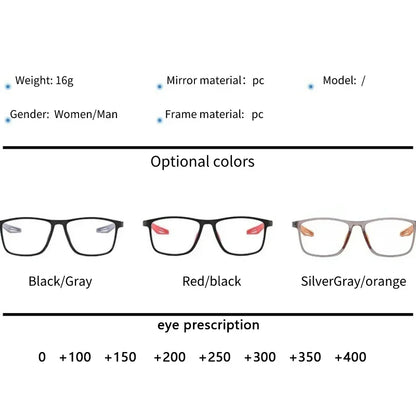 Unisex Ultralight Silicone TR90 Sports Reading Glasses – Blue Light Blocking High-Definition Square Prescription Eyewear