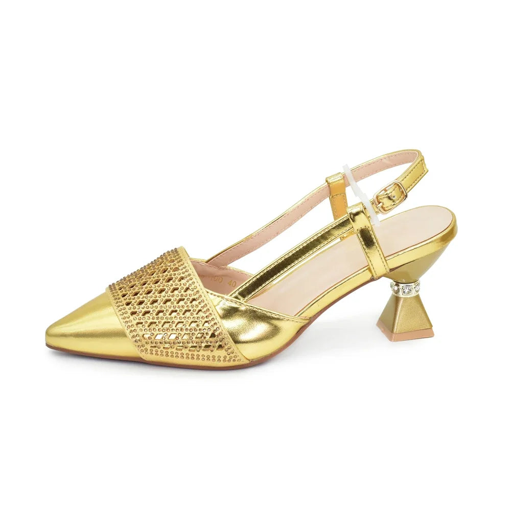 Women's Rhinestone Heeled Shoe & Bag Set - Elegant Nigerian Italian Party Pumps with Matching Bags