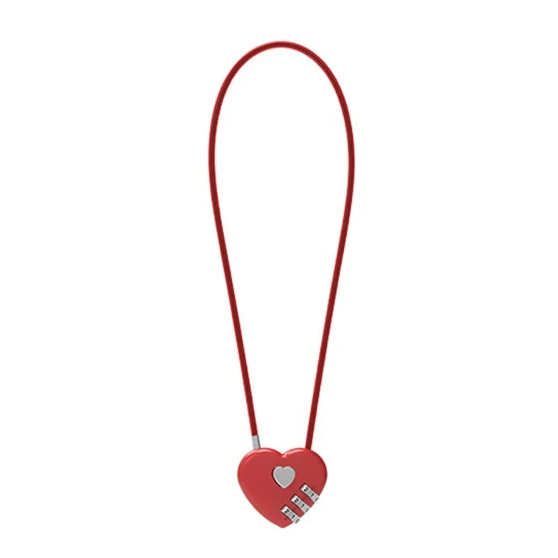 Love-Shaped Heart Code Padlock – Wedding Gift with Password Lock, Long Wire Rope for Trolley Case & Security
