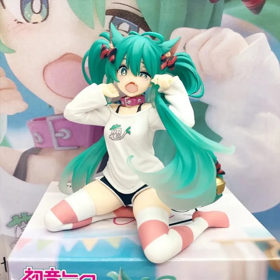 11cm Hatsune Miku Desktop Action Figure – Cute Neko T-Shirt Anime Figurine, Kawaii Girl Model Toy Gift