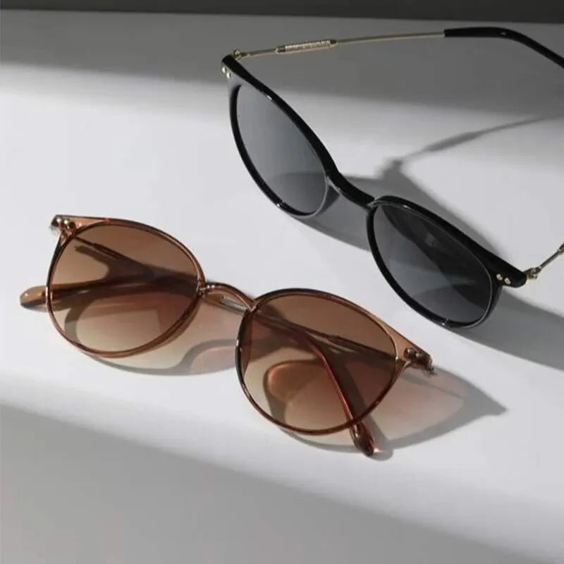 Vintage Charm: Set of 2 Pairs Small Round Sunglasses - Women's Cute Skinny Cat Eye & Men's Vintage Narrow Cateye Eyewear