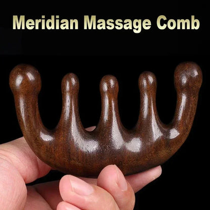 Meridian Massage Comb – Five-Tooth Handleless Sandalwood Scalp & Acupuncture Comb for Blood Circulation