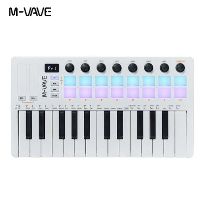 M-VAVE SMK-25 II MIDI Controller Keyboard – 25-Key USB Mini, 16 RGB Drum Pads, 8 Knobs, Music Production Software Included