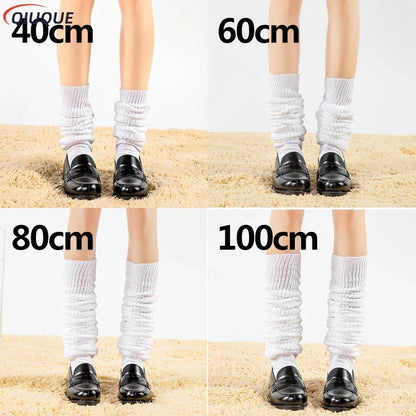 White & Black Loose Slouch Socks – JK Uniform Cosplay Leg Warmers for Women & Girls