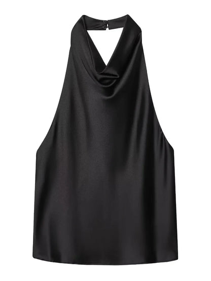 Women's Satin Halter Corset Top – Backless Elegant Sexy Summer Tank Vest in Yellow Pink Black