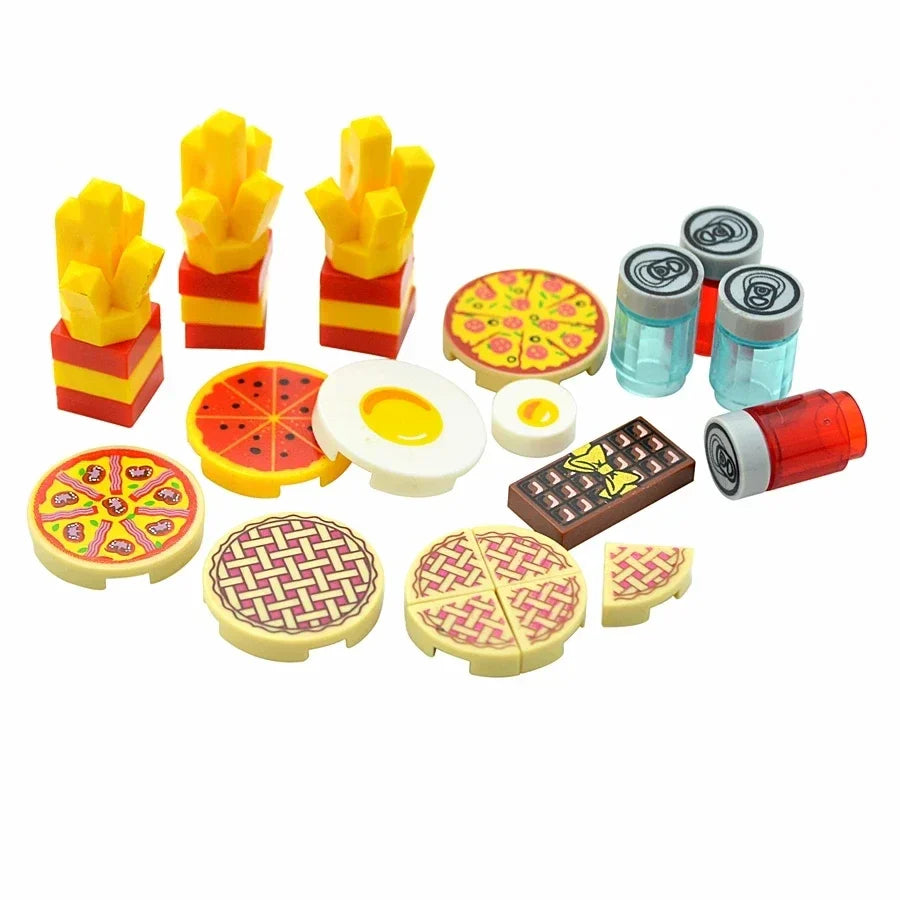 DIY Mini Food Building Block Figures – Bread, Fish, Fruit, Chicken, Crab, Hot Dog, Cake, Pizza & Carrot Creative Toy Bricks