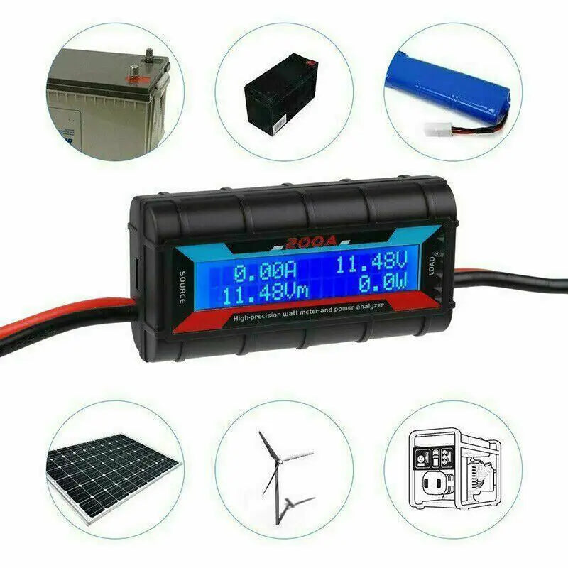 200A LCD Digital Amp Watt Meter – High-Precision RC Battery & Solar Power Analyzer