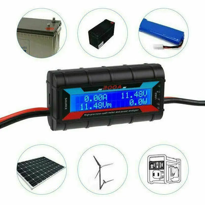 200A LCD Digital Amp Watt Meter – High-Precision RC Battery & Solar Power Analyzer