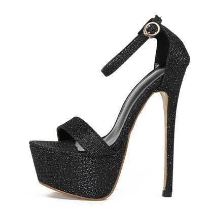 Liyke Women’s Sequined Platform Sandals – Sexy Open Toe Party & Pole Dance Heels, Size 34-46