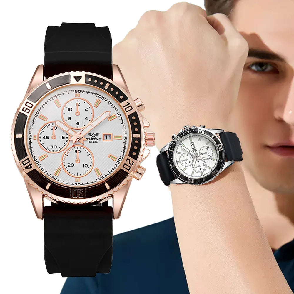 UTHAI CA09 Men’s Luxury Quartz Watch – Silicone Band Sports & Business Wristwatch with Calendar