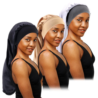 Long Satin Sleep Bonnet for Women — Silky Hair Care Cap with Wide Elastic Band for Braids, Curly & Natural Hair