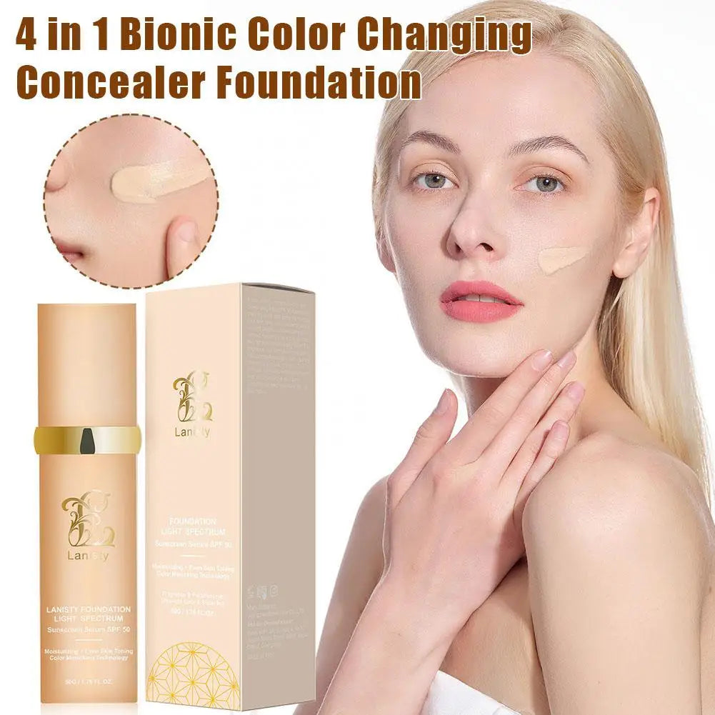 4-in-1 Biomimic Foundation with SPF50+ – Longwearing Light-Adaptive Concealer & Changing Coverage Formula