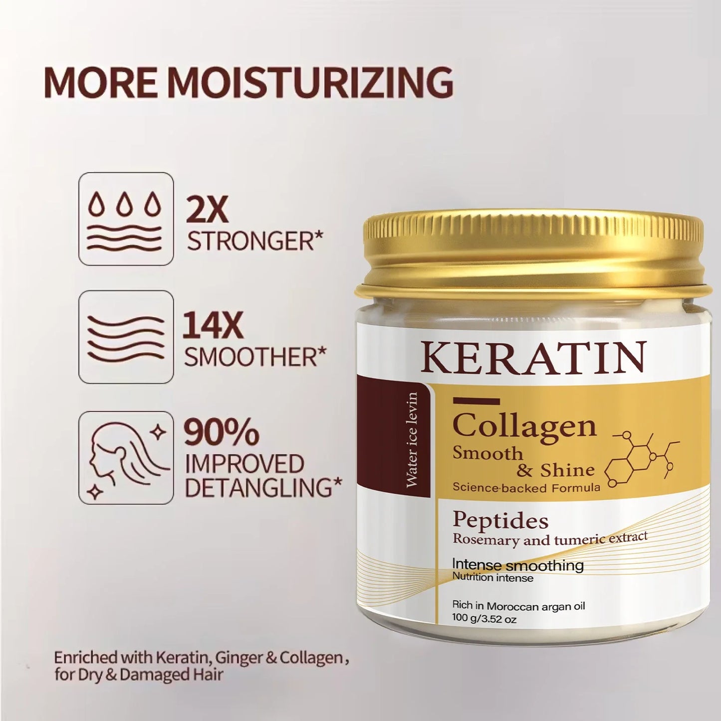 Keratin Collagen Hair Mask - Peptide & Rosemary Deep Conditioning Treatment for Smoothing, Shine & Hair Repair