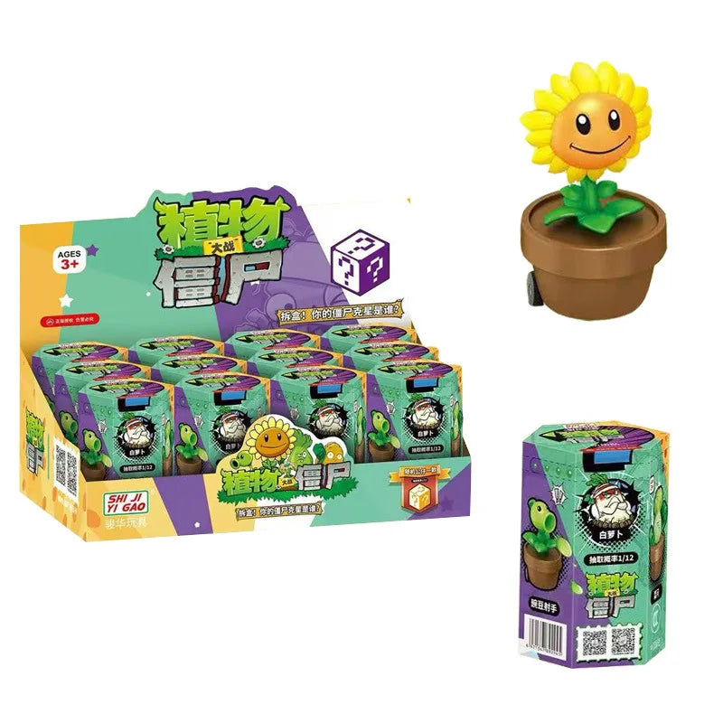 12PCS Plants vs Zombies Blind Box — Peashooter & Sunflower Pull-Back Car Mini Figurines, Collectible Toy for Kids