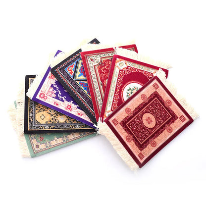 Mini Persian Rug-Style Mouse Pad - Woven Carpet Pattern with Fringe, Perfect for Home Office and Laptop Use