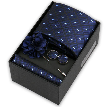 Men’s 4-Piece Tie Set Gift Box - Elegant Necktie with Handkerchief, Cufflinks & Brooch for Business, Wedding & Suit Accessories
