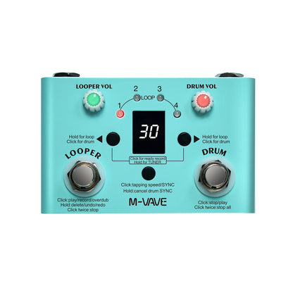 M-VAVE LOST TEMPO Effect Pedal – 2 in 1 Drum & Looper Mini Pedal with Double Footswitch, Drum Machine Pedal