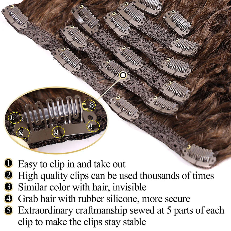 26 Synthetic Clip-In Hair Extension - Full Head Afro Kinky Curly Style - 140g Fake Hair Pieces Clip-on Hairpin for Women - Black/Brown