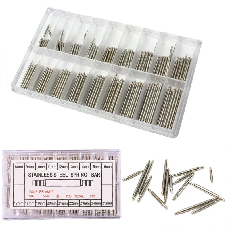 270pcs Stainless Steel Spring Bars Set – 8mm to 25mm for Watchband Strap Repair & Watch Accessories