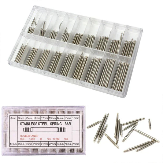 270pcs Stainless Steel Spring Bars Set – 8mm to 25mm for Watchband Strap Repair & Watch Accessories
