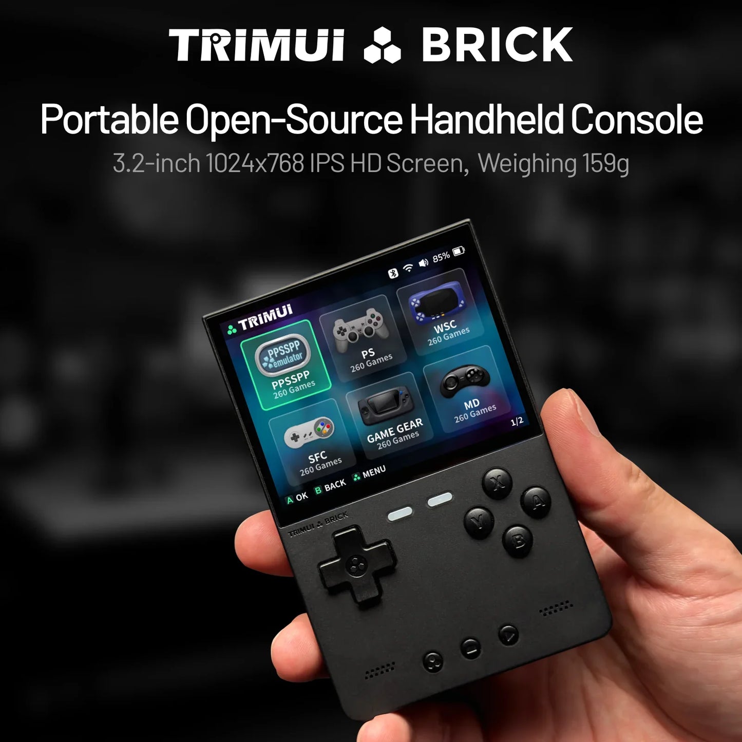 TRIMUI BRICK Handheld Game Console – 3.2'' IPS Screen, Linux System, LED Lighting, Metal Back Panel, Free Keycap Gifts