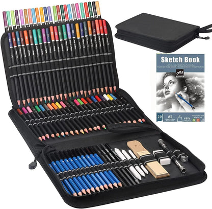 Drawing & Sketching Kit 20/54/58/70/144PCS – Portable Travel Case with Graphite, Charcoal, White Color Pencils & Blending Stump