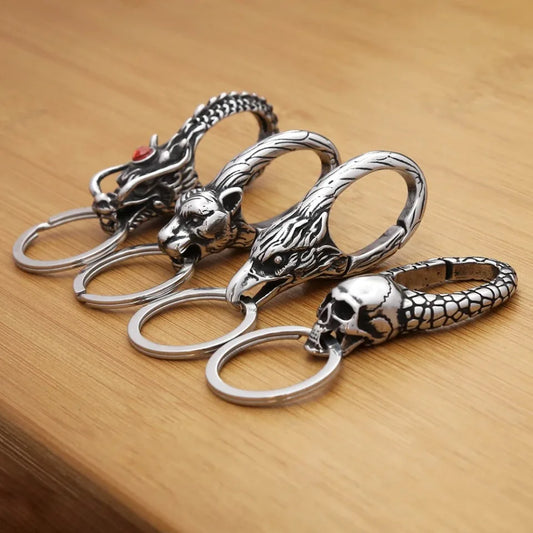Vintage Punk Stainless Steel Animal Keychain – Dragon Head Fashion Keyring for Men & Women, Waist Belt Clip Jewelry Gift
