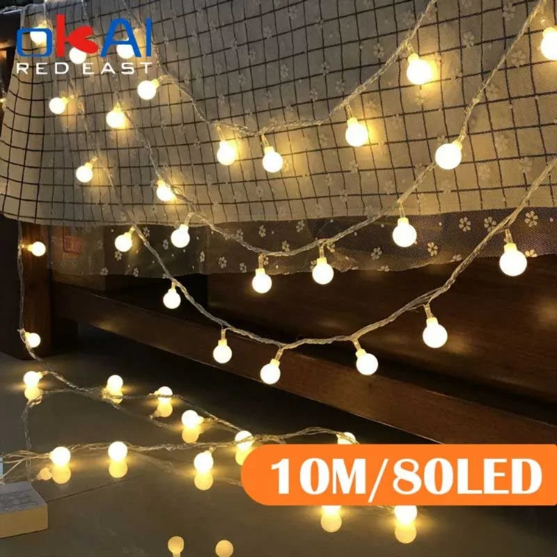 10M LED Ball String Lights – Outdoor Fairy Garland Bulb Lights for Garden, Wedding, Party & Christmas Home Decoration