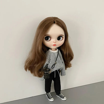 DLBell Blyth Doll Clothes – Casual Striped T-Shirt & Sweatpants Outfit for 1/6 Blyth, OB24, Azone, Pullip Dolls