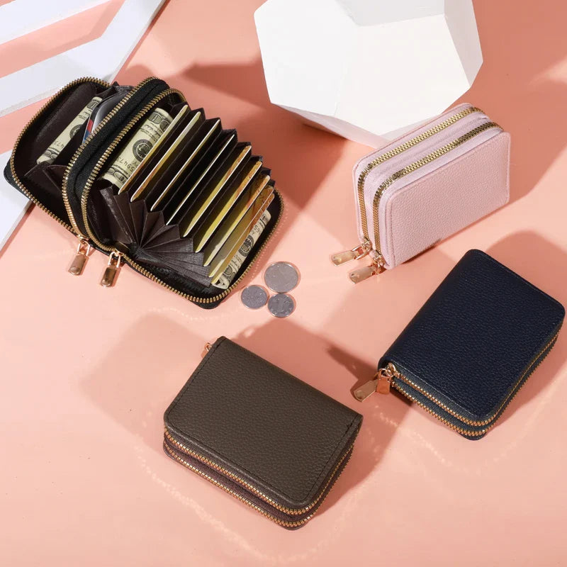 Women’s Short Zipper Purse with Lychee Pattern – Fashion Large Capacity Multi-Card Slot Coin Purse
