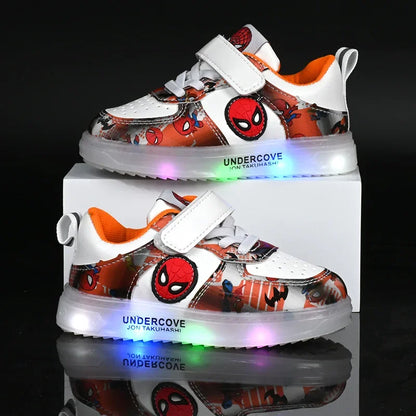 Disney LED Light Kids Shoes – Breathable Spiderman Sneakers for Boys & Girls, Cartoon Casual Sport Footwear