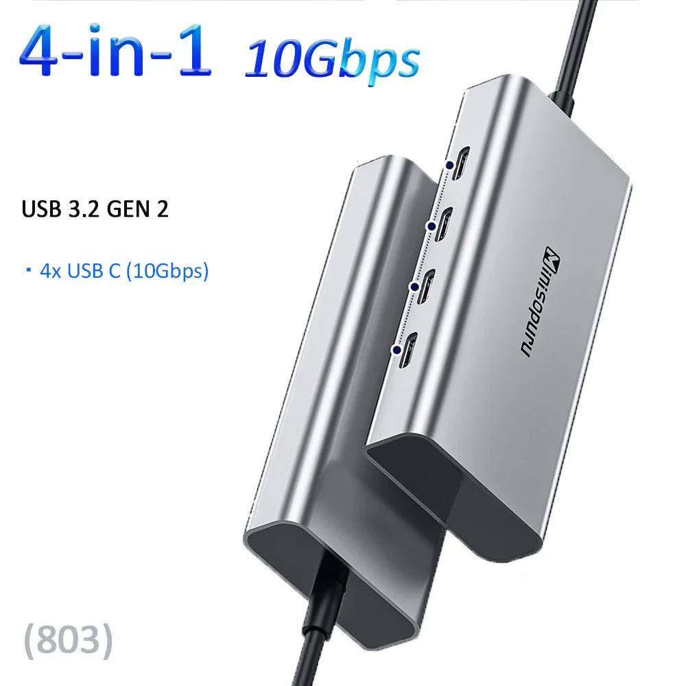 Minisopuru USB C Hub 10Gbps – USB 3.2 Type-C to USB Adapter with 100W PD for MacBook Pro, iMac & PC Accessories