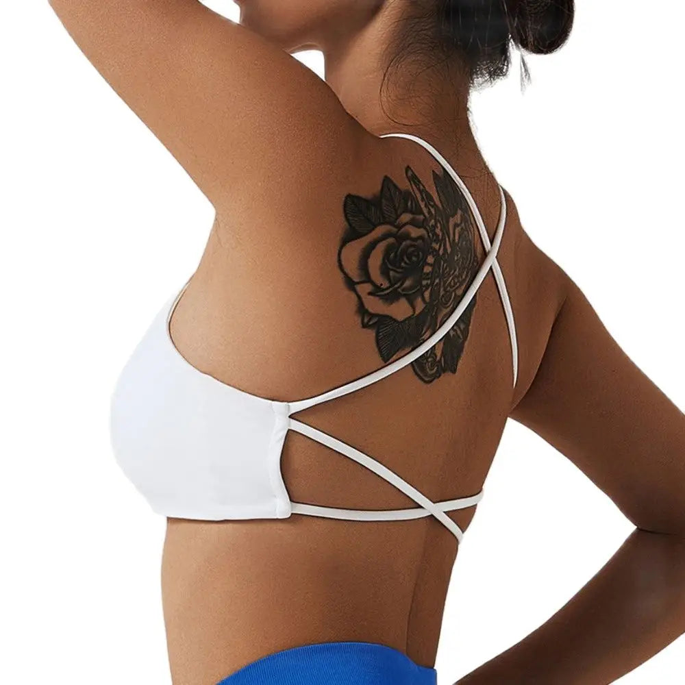 Stay Supported and Stylish: NCLAGEN Ladies Sports Bra with Sexy Criss Cross Straps - High Impact Support for Yoga, Running, and Fitness
