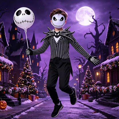 Jack Skellington Costume for Kids - Striped Halloween Cosplay Dress-Up Set