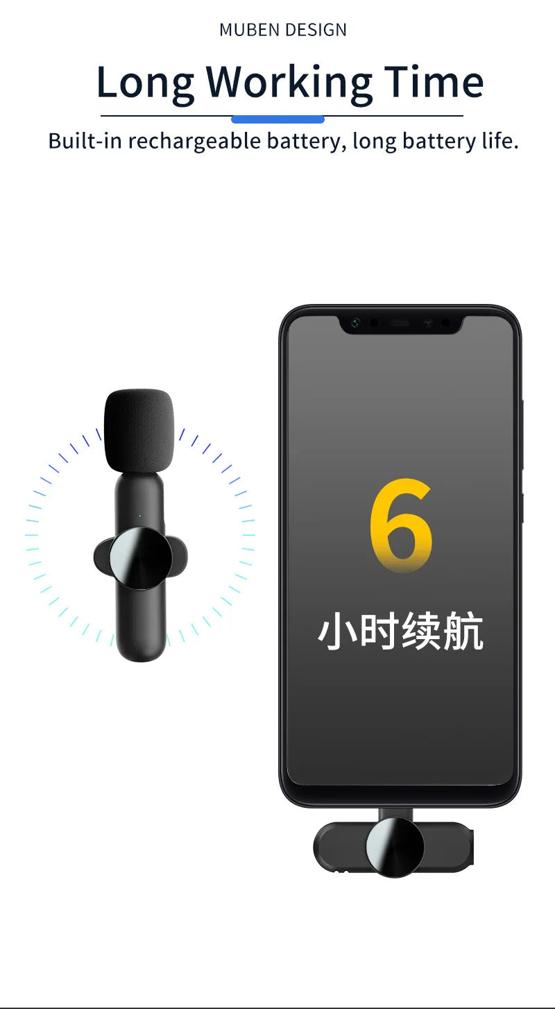 Wireless Mini Lavalier Microphone – Portable Noise-Reduction Lapel Mic for iPhone & Android Video Recording