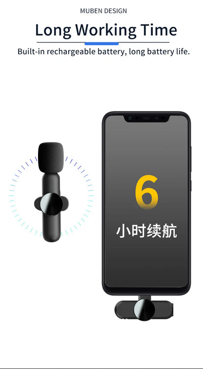 Wireless Mini Lavalier Microphone – Portable Noise-Reduction Lapel Mic for iPhone & Android Video Recording