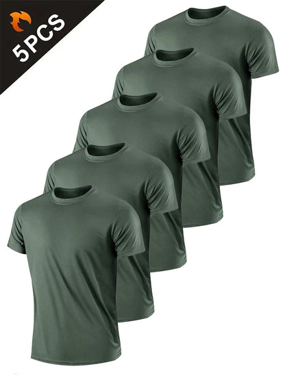 5PCS Men’s Quick Dry Sports T-Shirts – Ultralight Breathable Workout Tops for Running, Training & Gym
